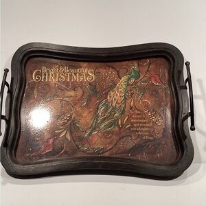 Decorative Bright & Beautiful Christmas Tray with Peacock Design